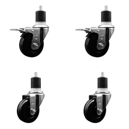 Service Caster 3.5'' SS Phenolic Swivel 1-7/8'' Expand Stem Caster Set 2 Total Lock Brakes, 4PK SCC-SSEXTTL20S3514-PHS-2-S-2-178